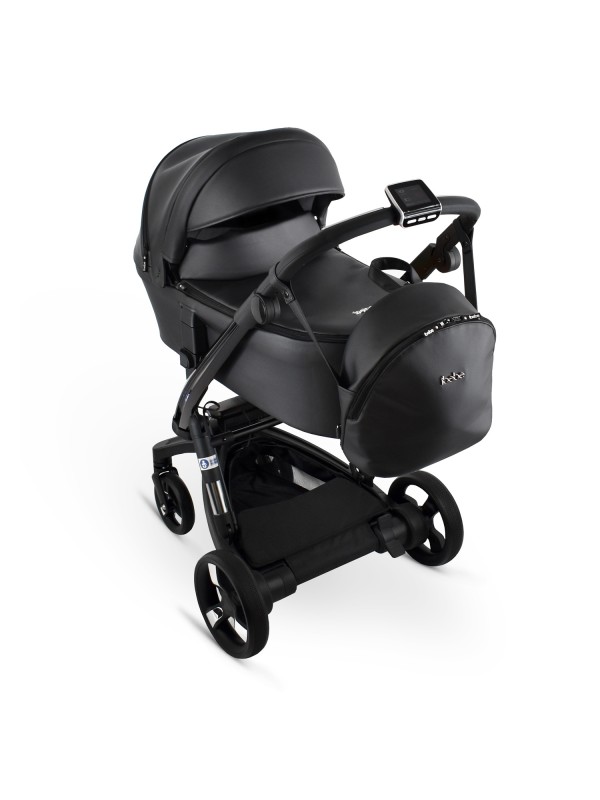 Stroller with electronic brake and ISTOP DRIVE power steering ibebe ECO LEATHER BLACK