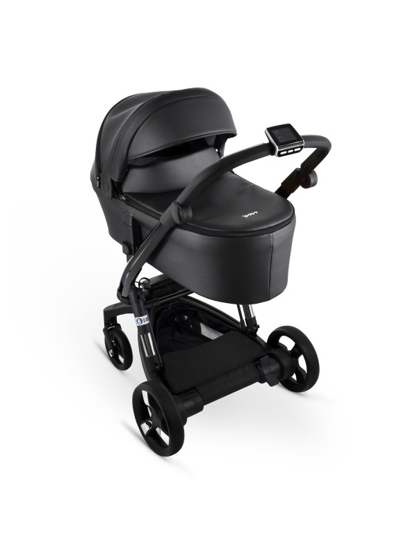 Stroller with electronic brake and ISTOP DRIVE power steering ibebe ECO LEATHER BLACK 3in1